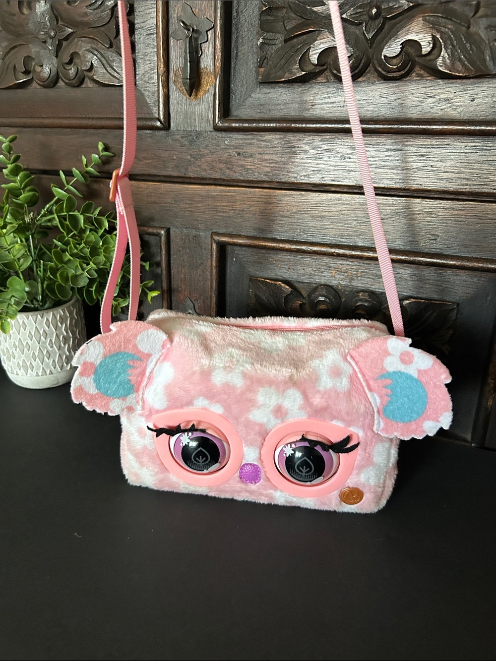 Kids Pink Plush Animal Crossbody Bag - Unbranded